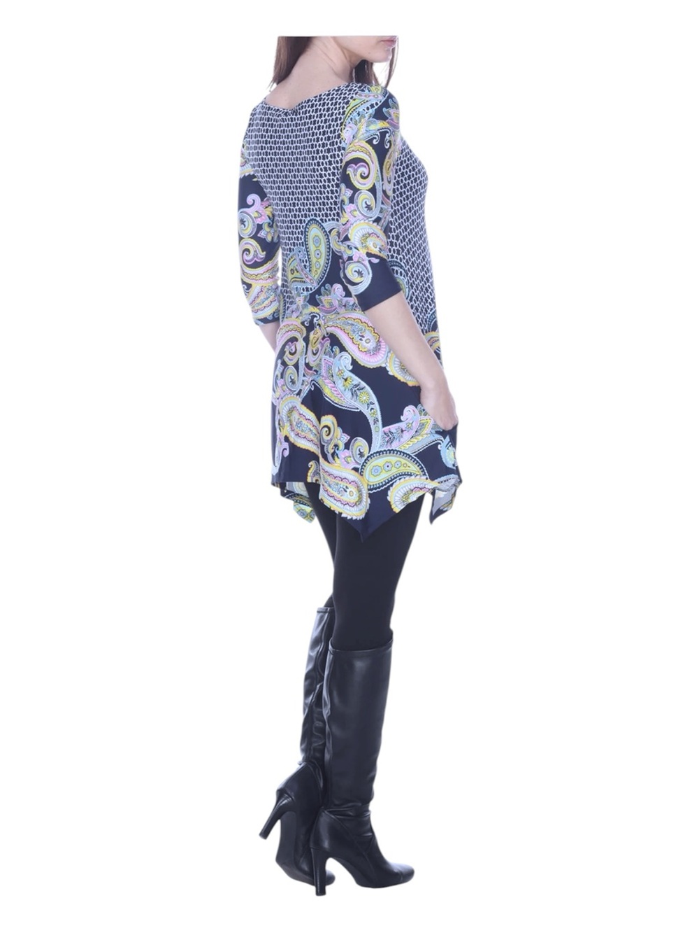 White Mark Tegan Paisley Swing Tunic with Yellow & Pink Accents 3XL - Picture 9 of 11